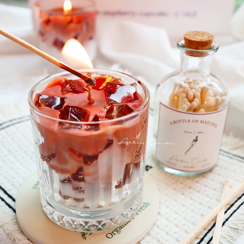 Iced coffee latte candle in glass cup